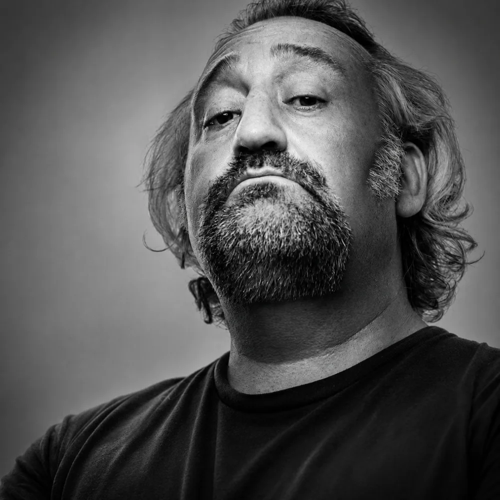 Portrait noir et blanc de Bob Assolen acteur