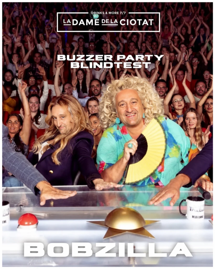 Affiche colorée d’un blind test animé par Bobzilla